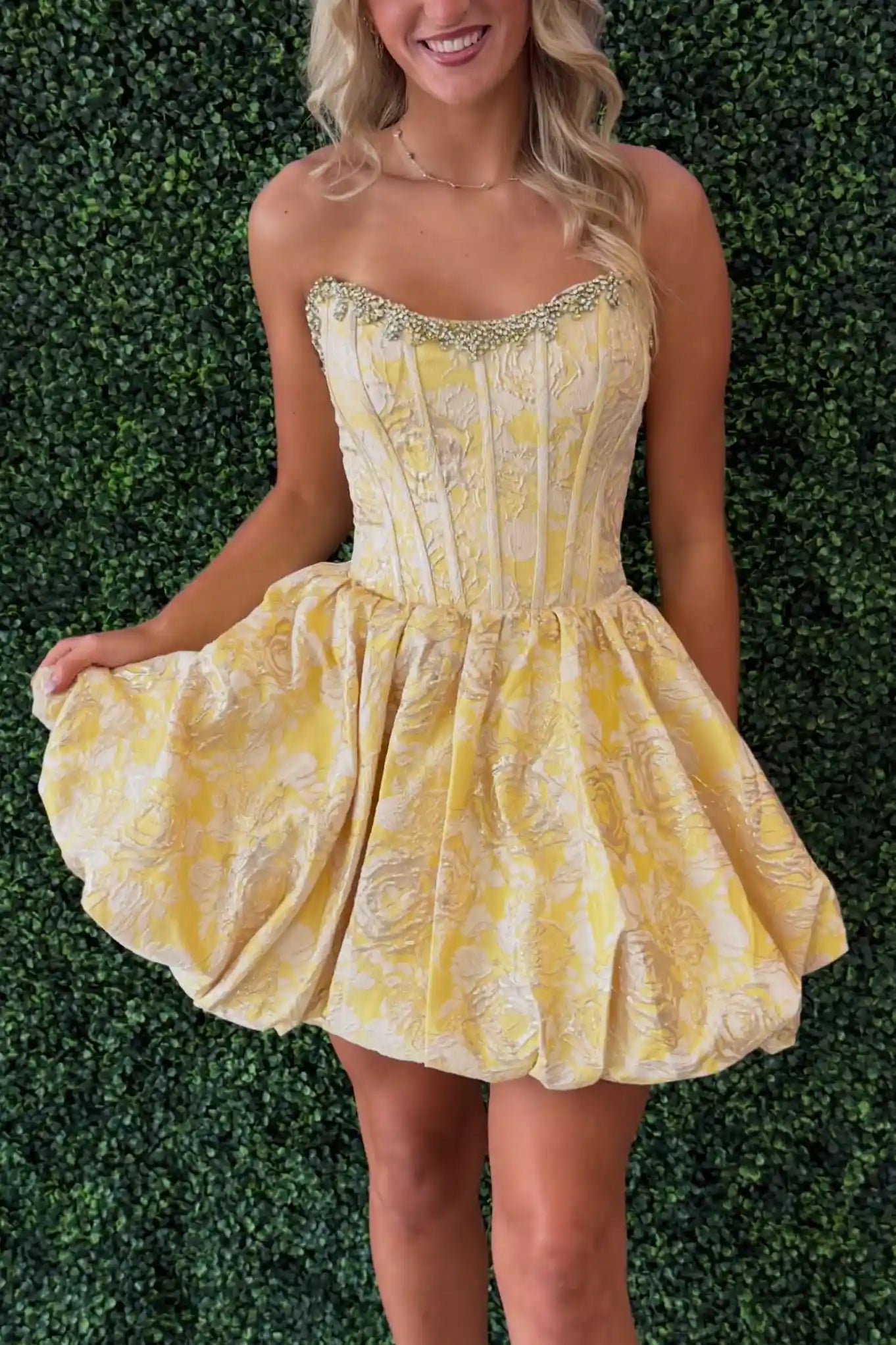 A-Line Jacquard Strapless Rhinestone Corset Homecoming Dress