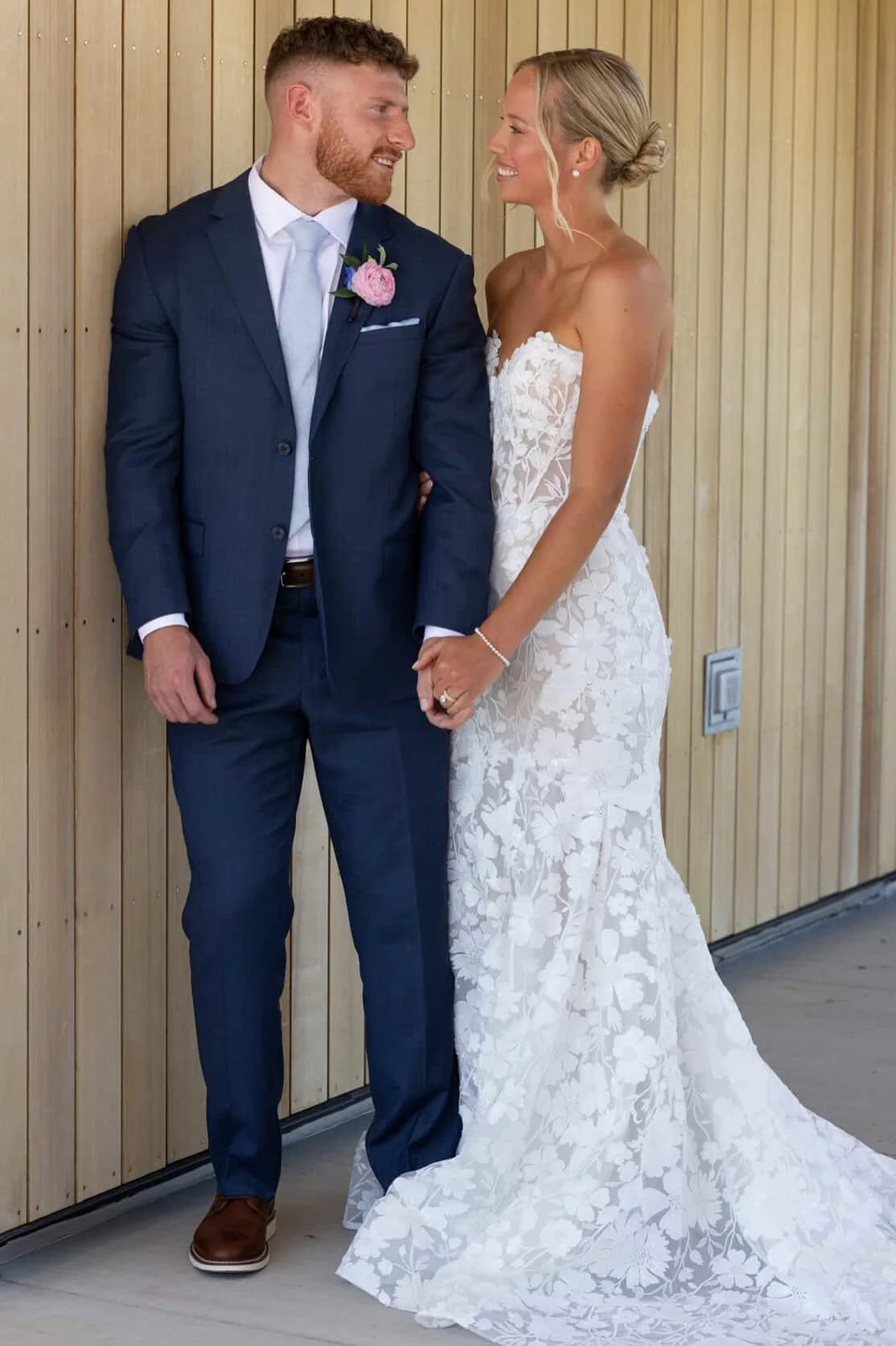White Lace Strapless Mermaid Wedding Dress with Train