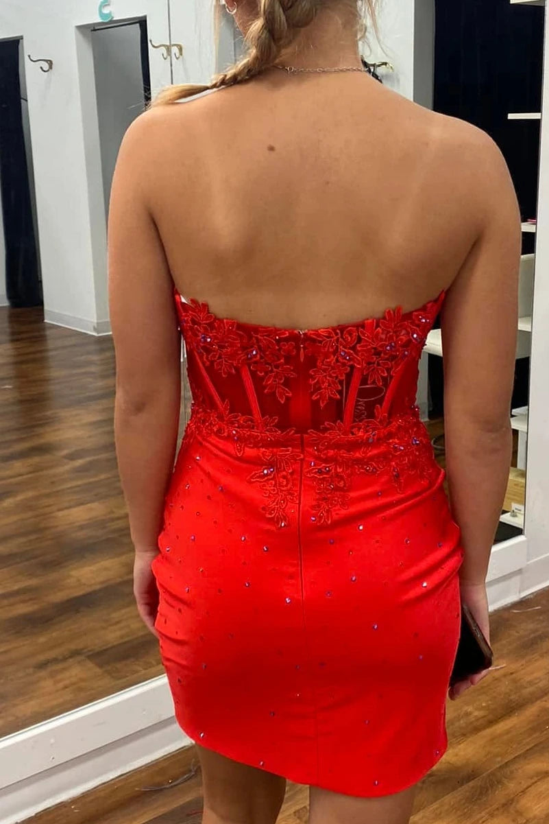 Applique Red Sweetheart Homecoming Dress with Rhinestones