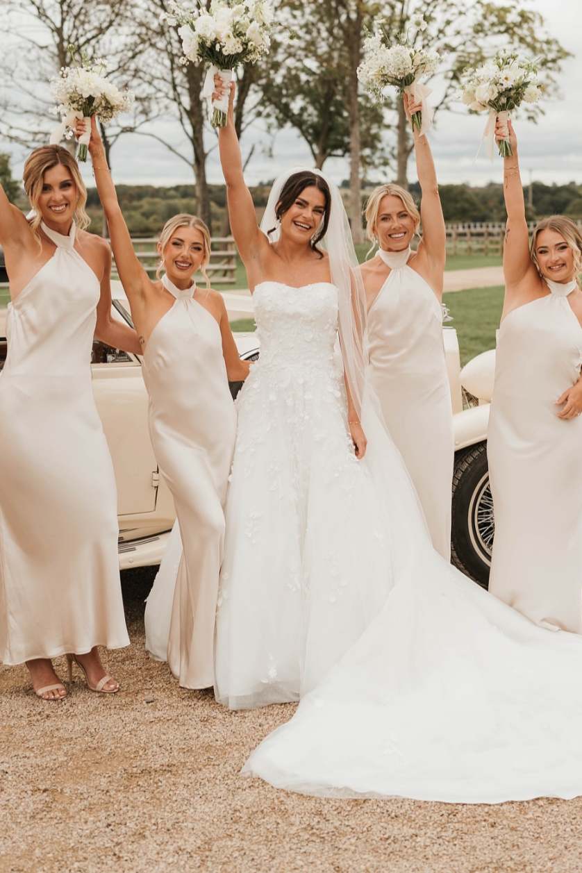 Champagne Halter Neck Sheath Floor Length Bridesmaid Dress