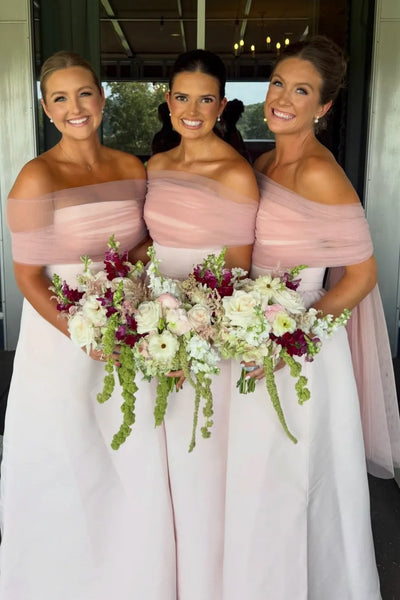 Convertible Tulle Off Shoulder Two Piece Bridesmaid Dress
