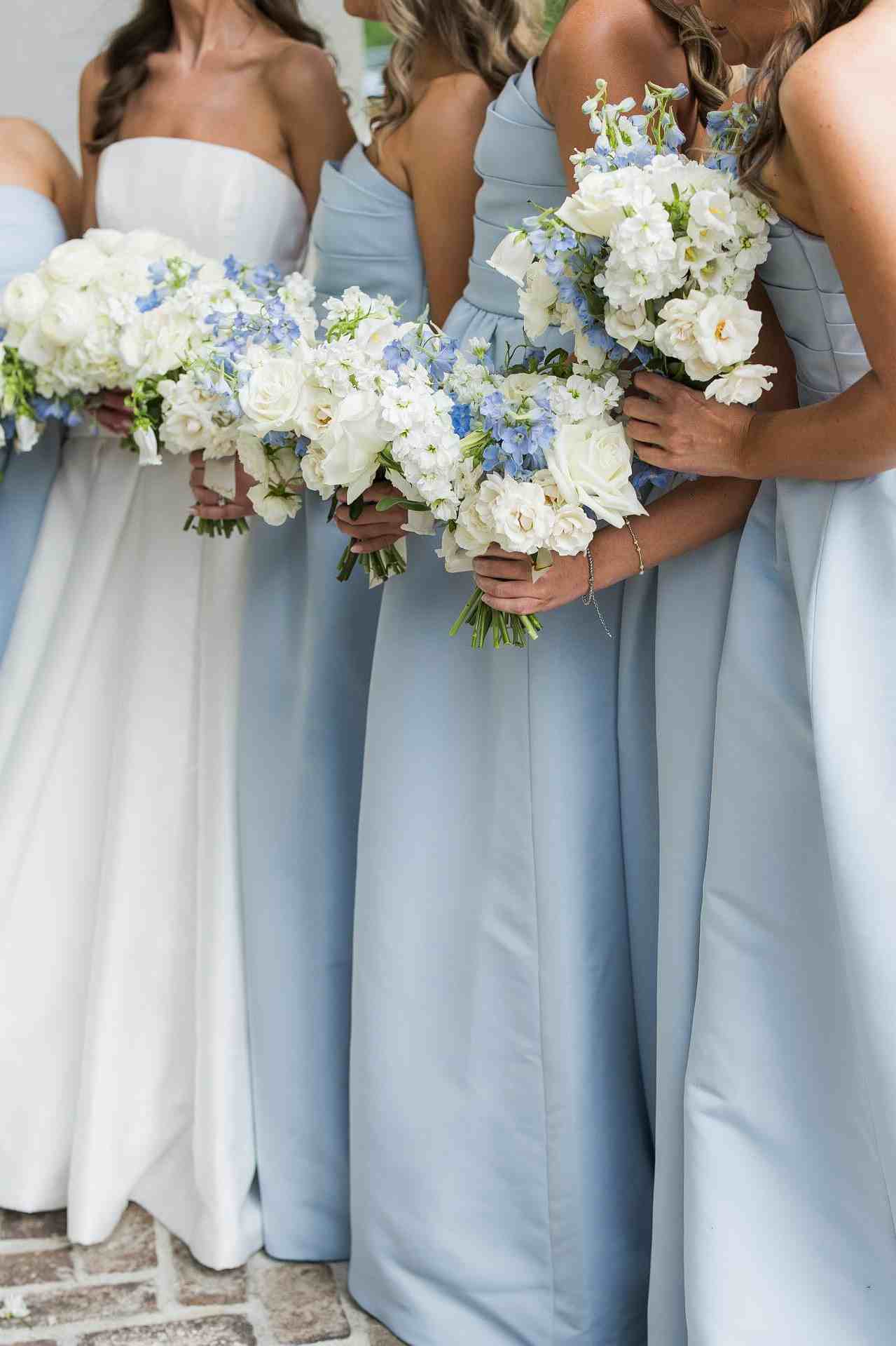 Dusty Blue Strapless Horizontal Pleat A Line Bridesmaid Dress