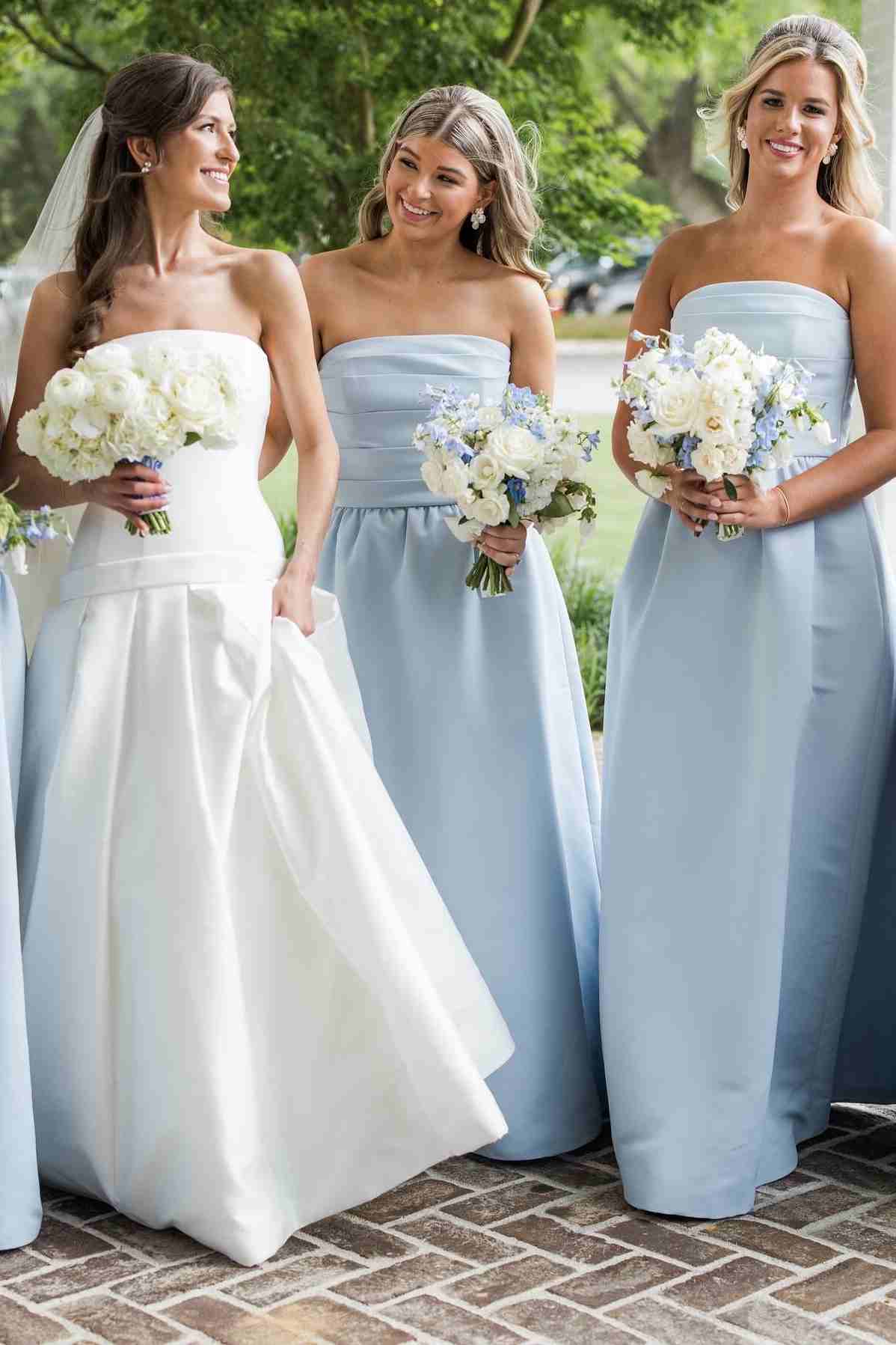 Dusty Blue Strapless Horizontal Pleat A Line Bridesmaid Dress