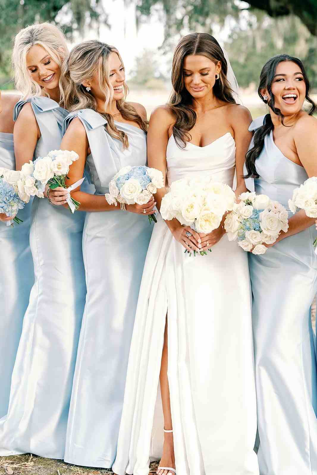Elegant one shoulder draped satin bridesmaid dress