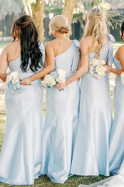 Elegant one shoulder draped satin bridesmaid dress