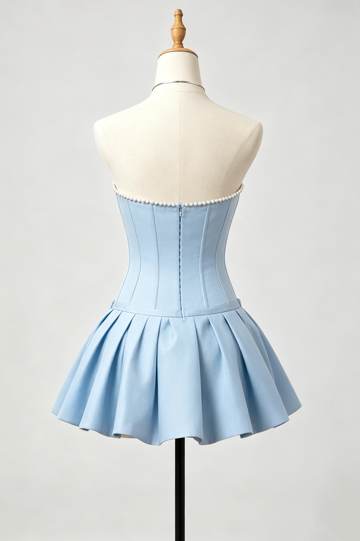 Empire Waist Strapless Pearl Light Blue Homecoming Dress