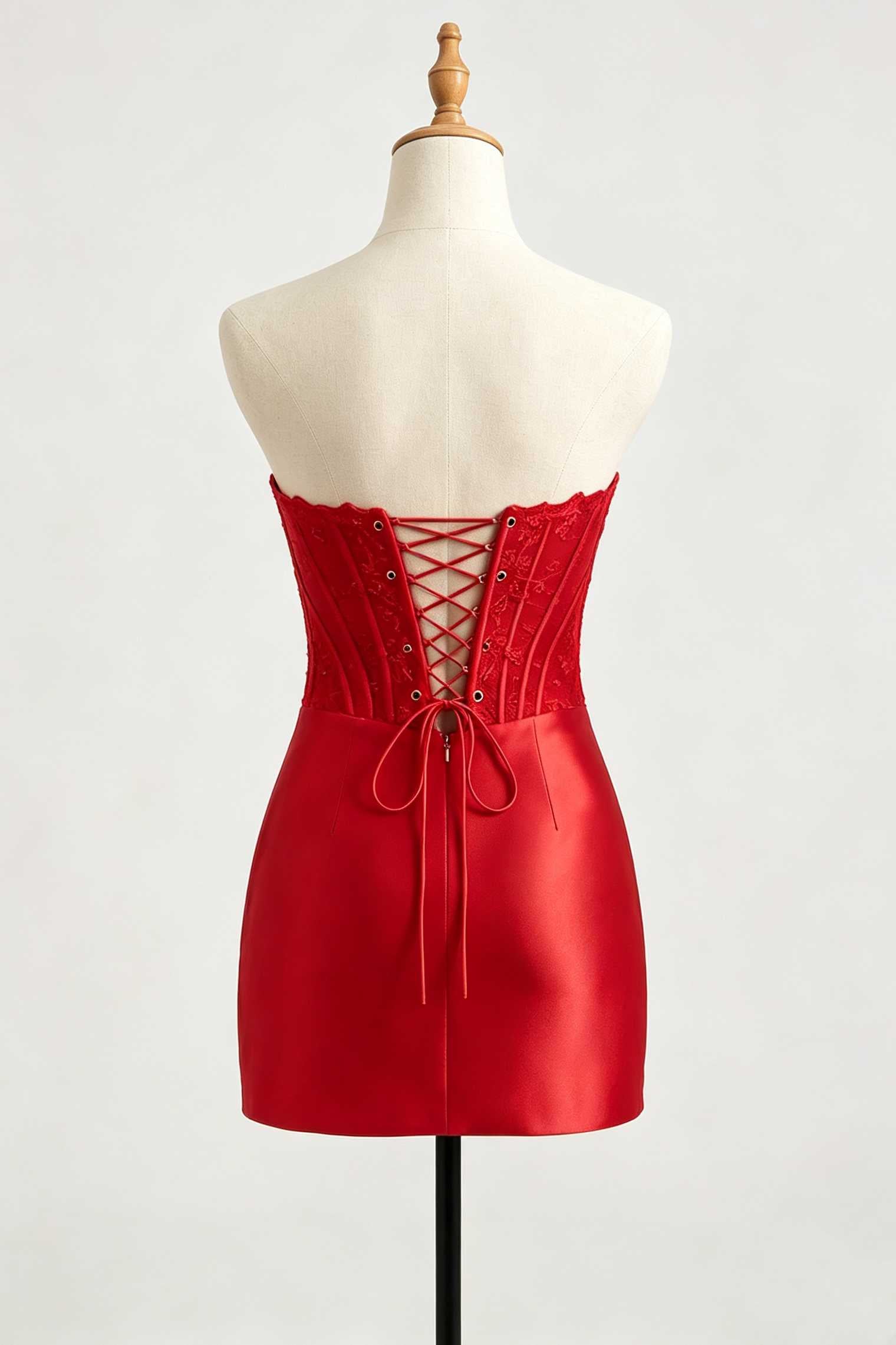 Fold Neck Applique Ruched Red Homecoming Dress