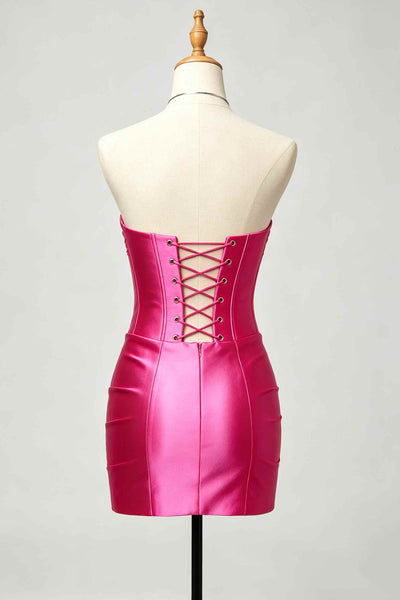 Fuchsia 3D rose pleated homecoming short dress