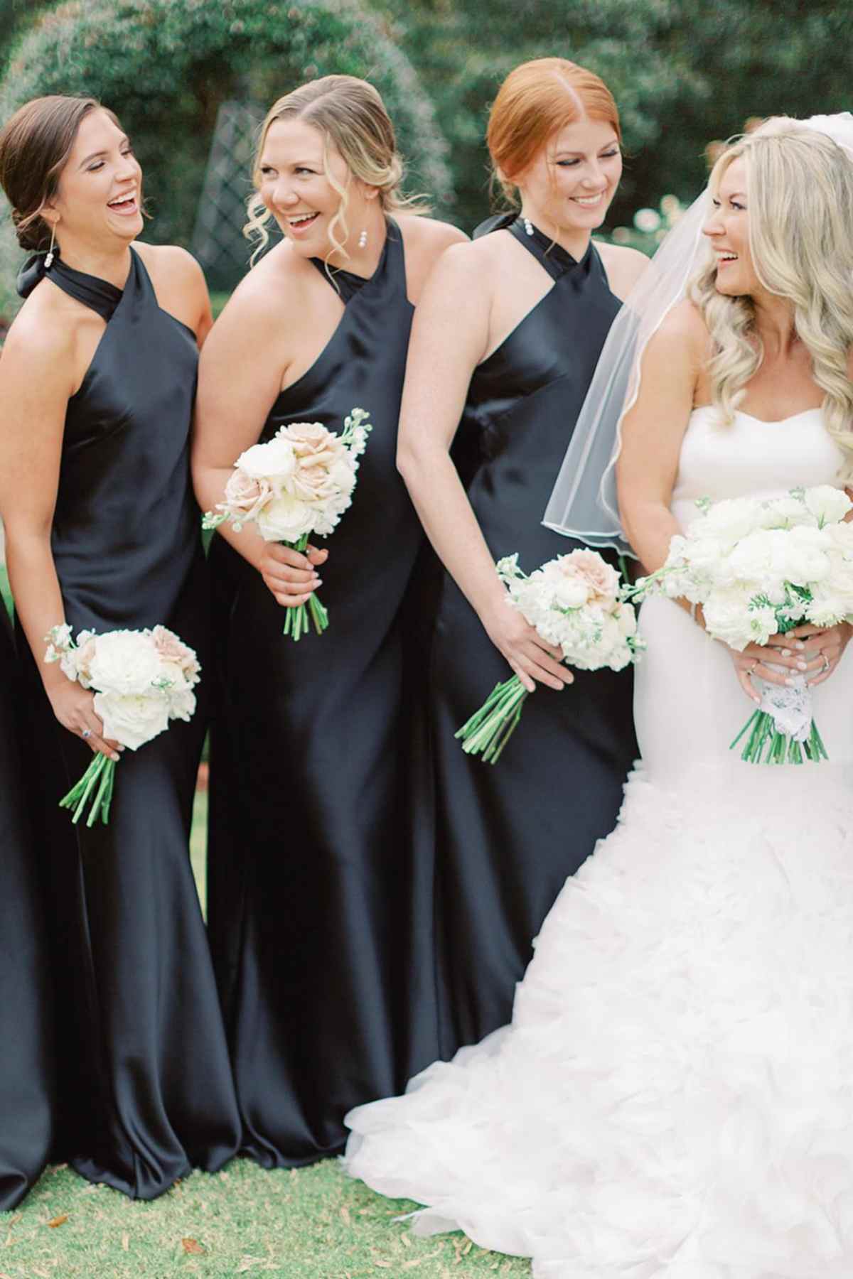 Halter Neck Black Bridesmaid Dress with Back Bow