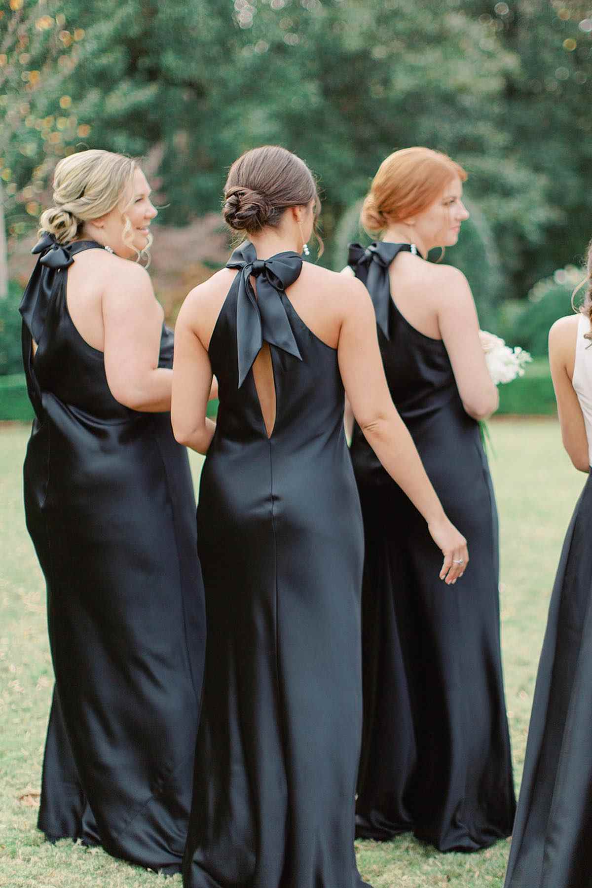 Halter Neck Black Bridesmaid Dress with Back Bow