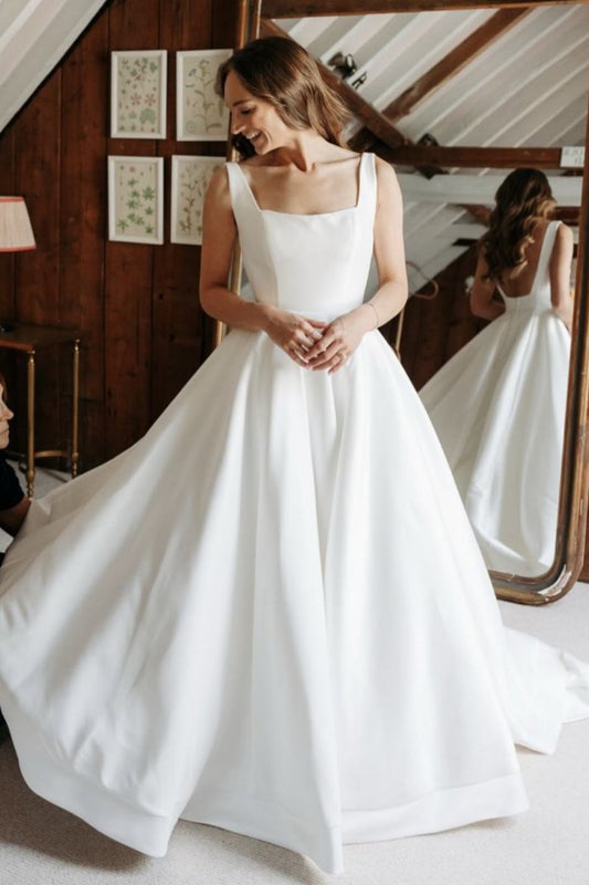 Ivory square neck A-line ballgown wedding dress