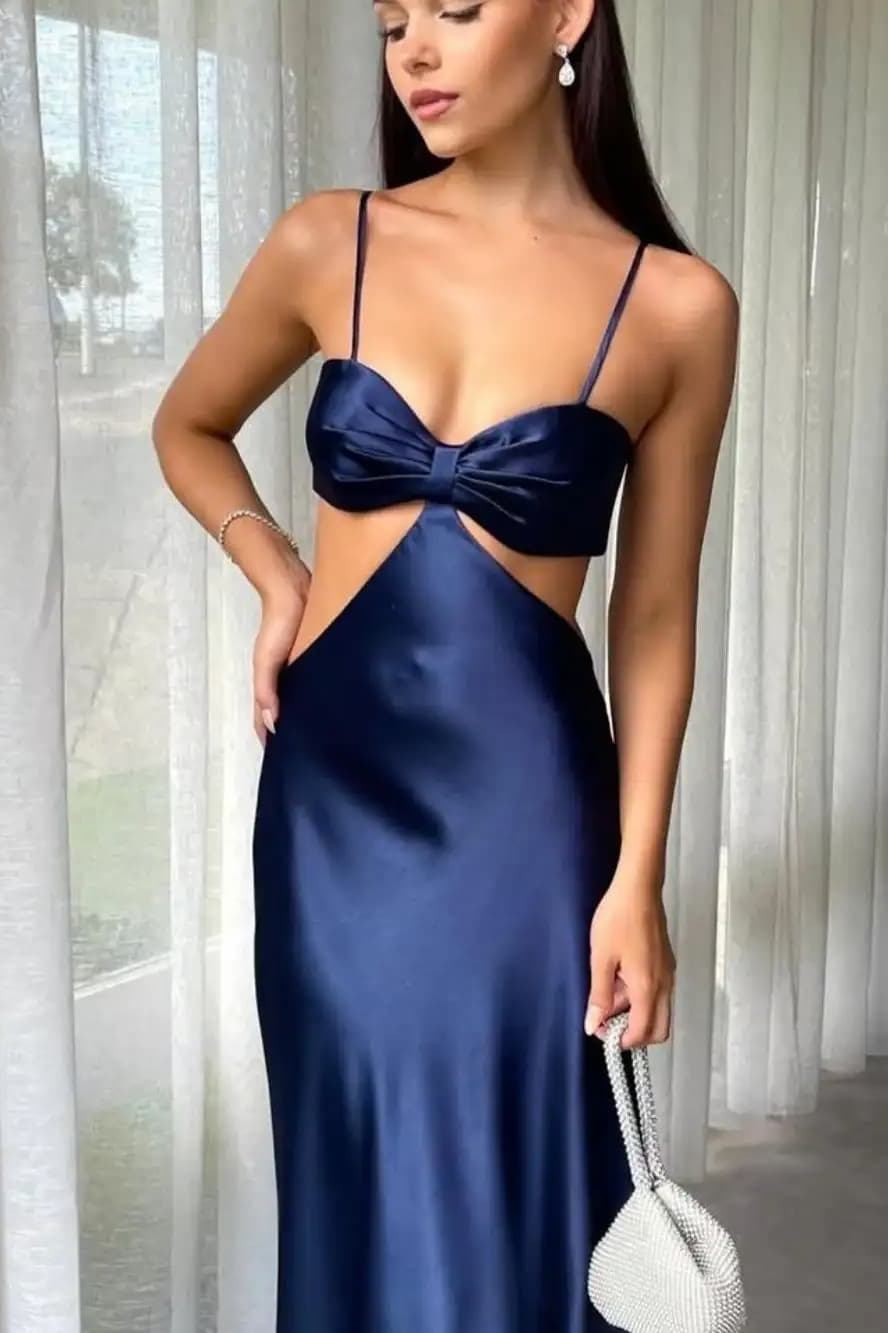 Royal Blue Satin Cutout Formal Prom Dress