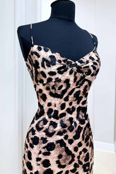 Leopard print spaghetti strap bodycon mini dress