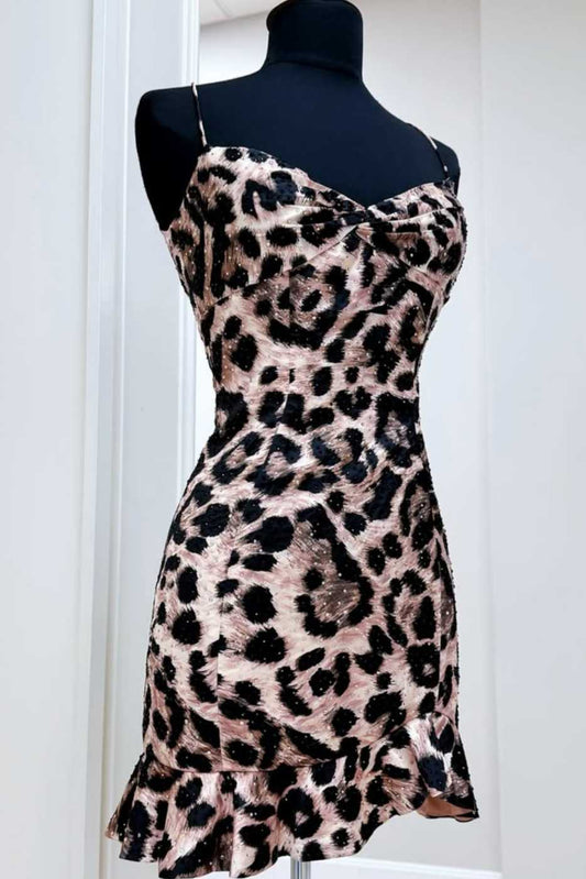 Side view of leopard print bodycon dress showing silhouette