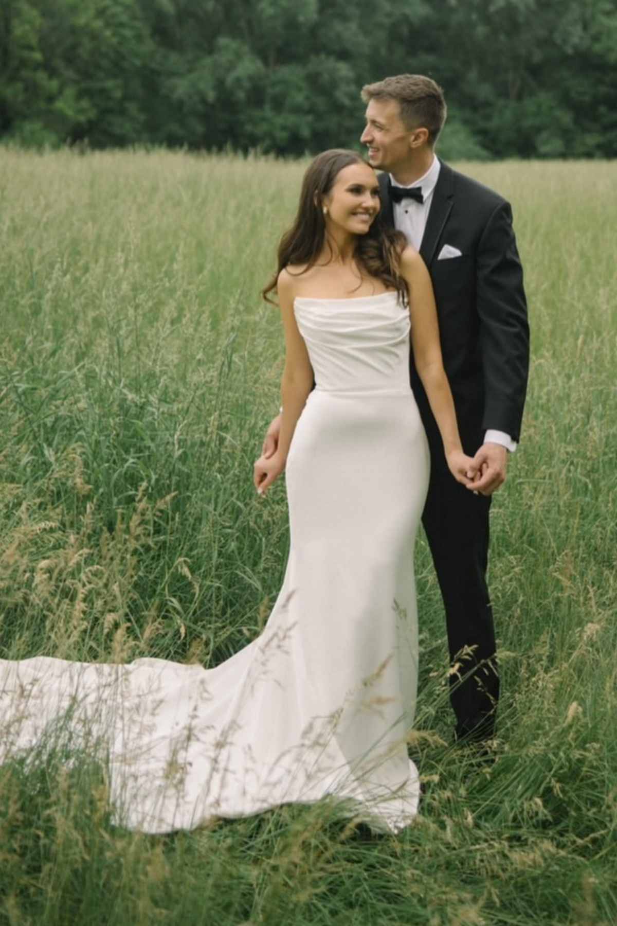 Minimalist White  Draped Cowl Neck Trumpet Wedding Dress