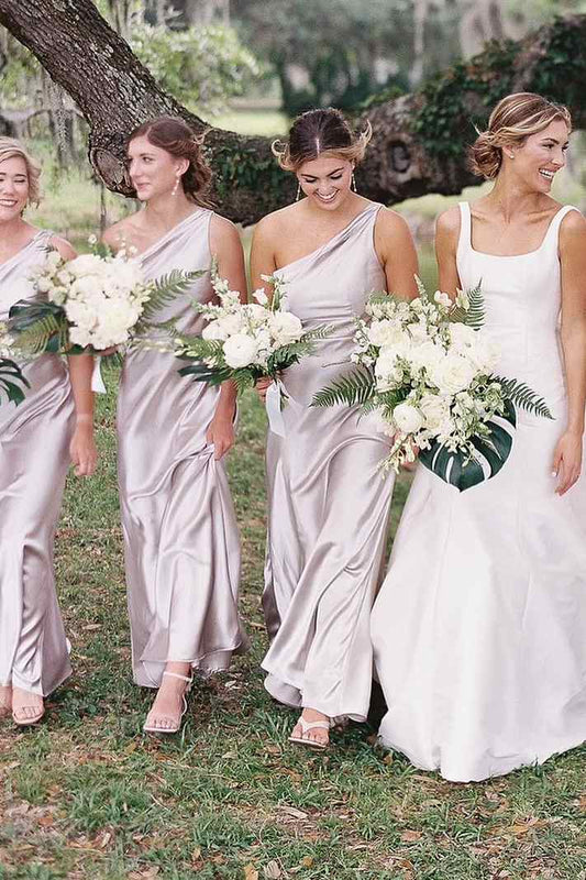 One shoulder sheath bridesmaid dress in elegant silhouette