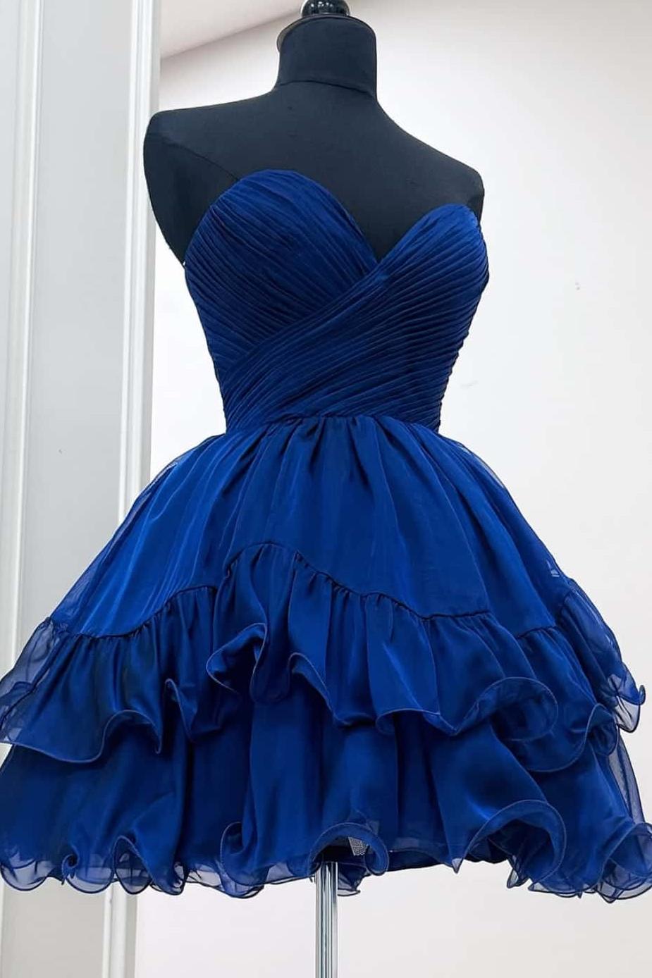 Royal blue pleated strapless corset homecoming dress