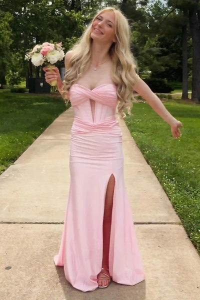 Satin Strapless Mermaid Fit Prom Dress with Cutout