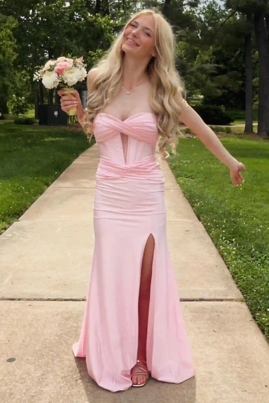 Satin Strapless Mermaid Fit Prom Dress with Cutout