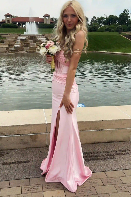 Satin Strapless Mermaid Fit Prom Dress with Cutout