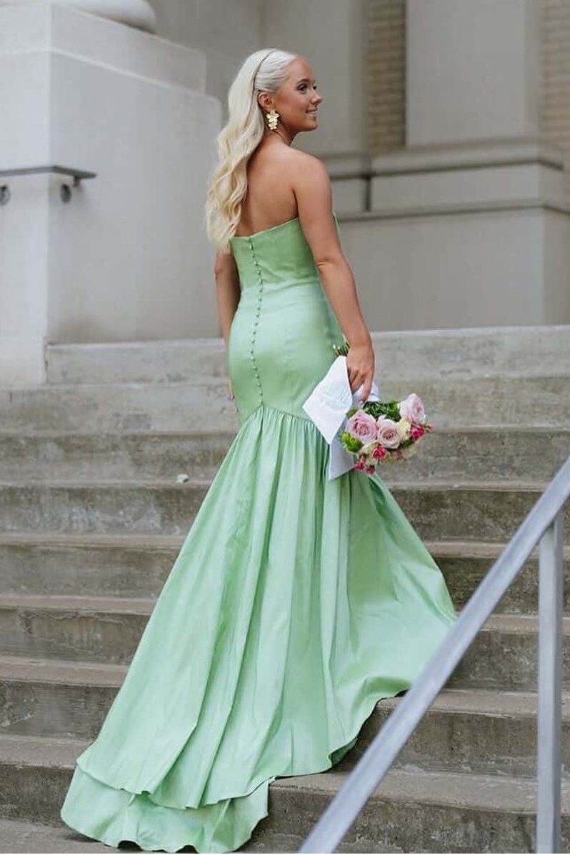 Strapless Big Bow Satin Mermaid Slit Long Prom Dress