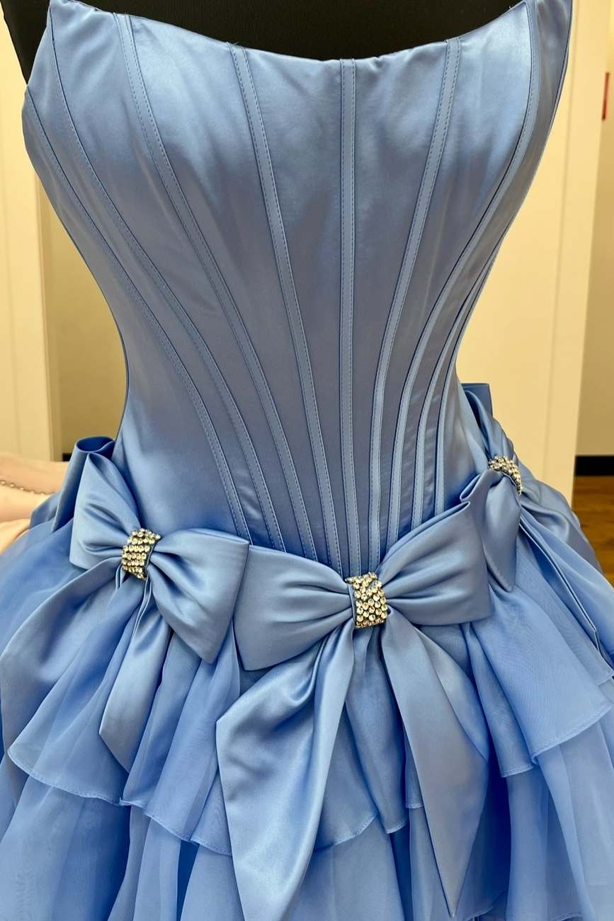 Strapless Corset Yellow Satin Homecoming Dress with Rhinestone