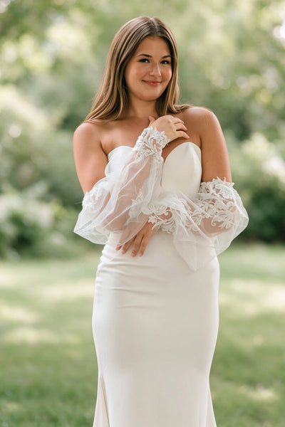 Sweetheart mermaid satin wedding dress with lace train