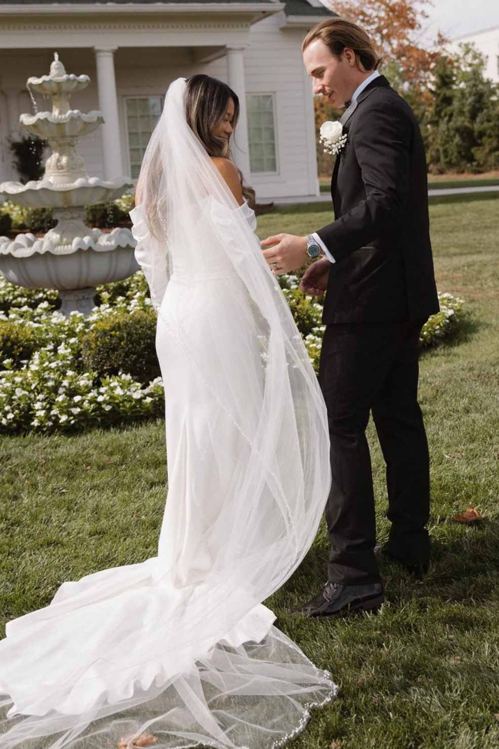 White Off Shoulder Mermaid Long Sleeve Satin Wedding Dress