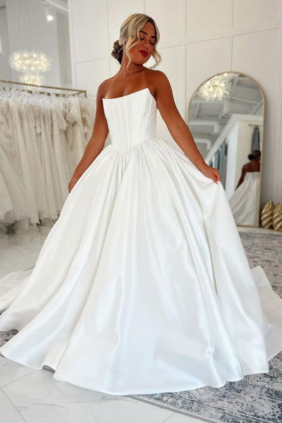 White sheer lace vintage A-line long wedding dress