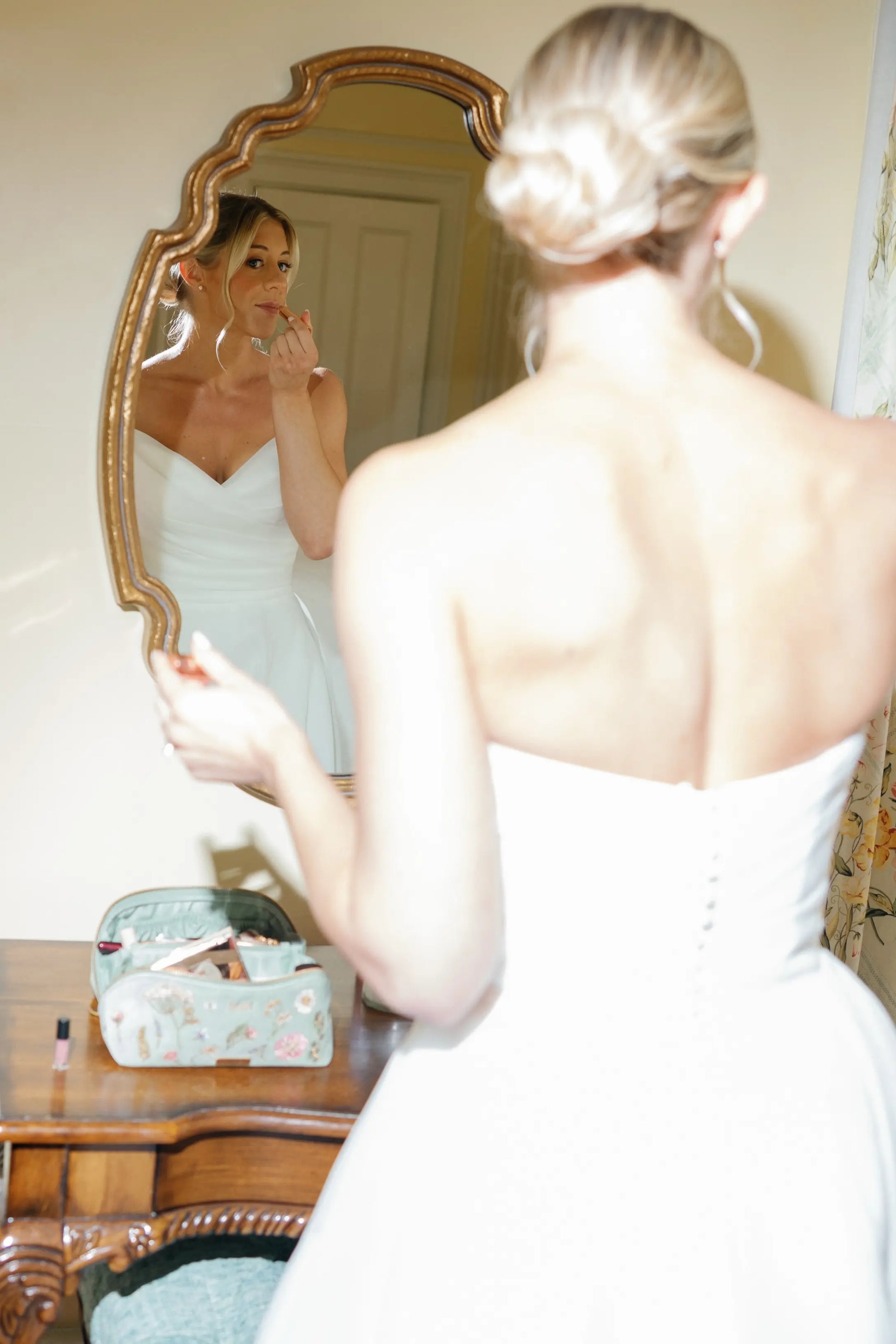 White Strapless Satin A-Line Wedding Dress With Train