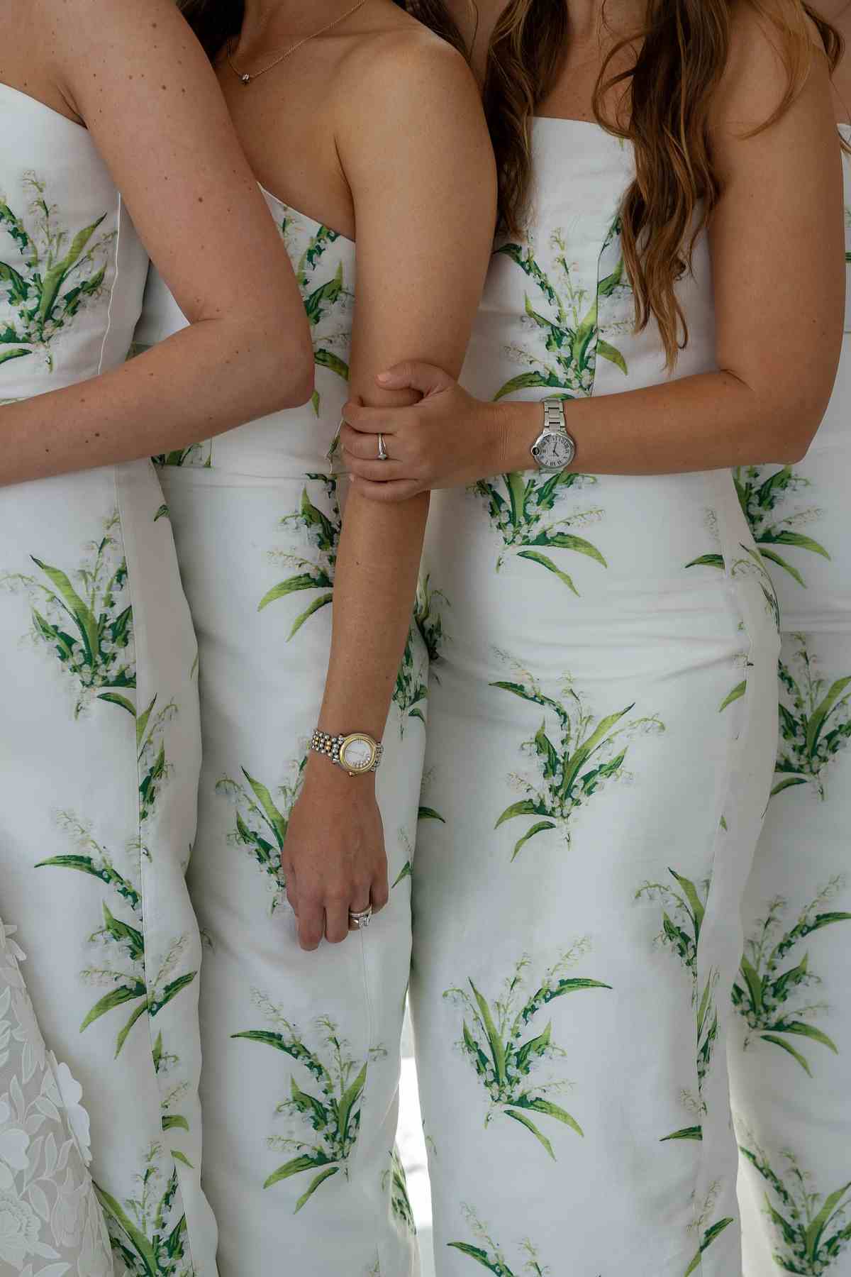 Strapless Ivory Satin Floral Print Bridesmaid Dress